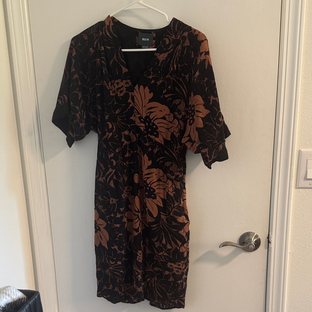 Anthropologie Maeve Mirabilis Batwing Kimono Sleeve Knee Length Dress Brown - 4